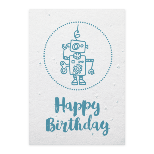 groeikaart Happy Birthday Robot hoera felicitatiekaart verjaardagskaart