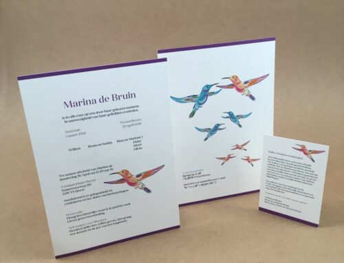 Rouwkaart en bedankkaartje kolibrie